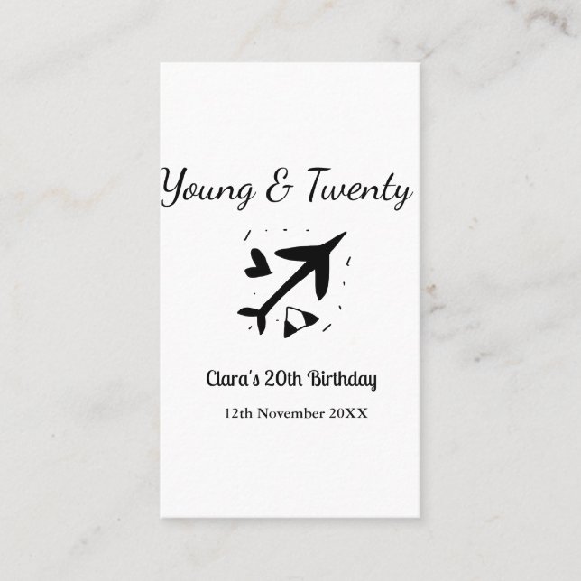 Young and twenty adventure happy birthday add name visitenkarte (Vorderseite)