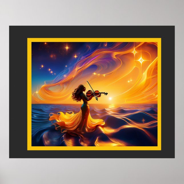 Young Asian Girl Playing Violine Surreal Scene Poster (Vorne)