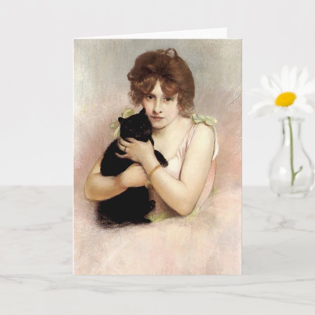 Young Ballerina Holding Black Cat Carrier-Belleuse Karte (Kleine Pflanze)