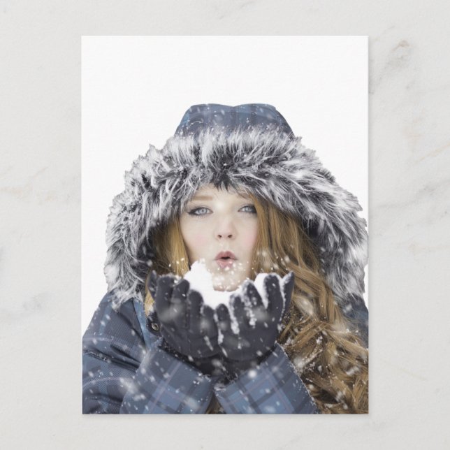 Young Beautiful Girl in Winter Postkarte (Vorderseite)