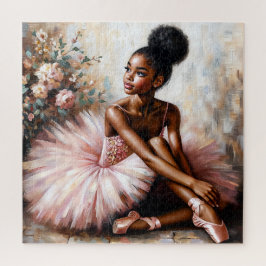 Young Black Ballerina in Pink Tutu & Pointe Shoes