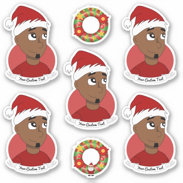 Young Black man Christmas Cartoon Sticker (Vorderseite)