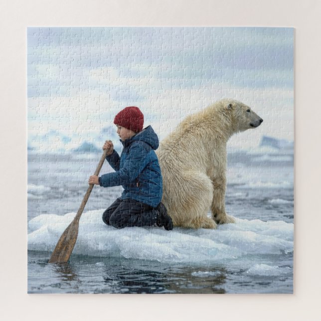 Young Boy on Ice Rescuing a Polar Bear (Vertikal)
