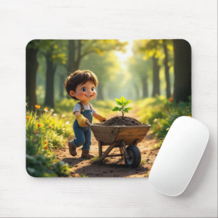 Young Boy Pushing a Wheelbarrow Mousepad
