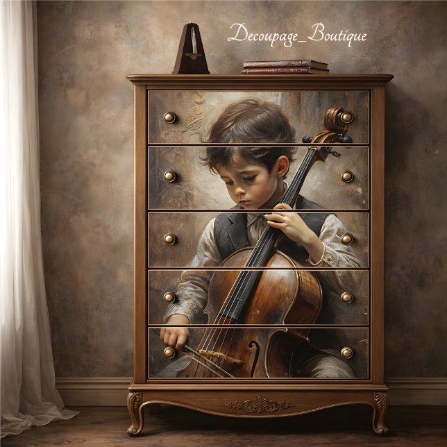Young Cellist Decoupage Seidenpapier (Young Cellist Decoupage Tissue Paper Mockup)