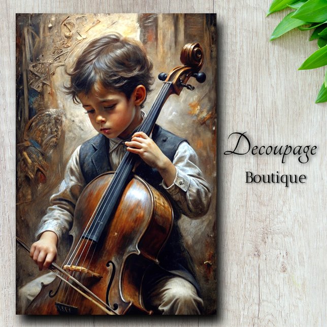 Young Cellist Decoupage Seidenpapier (Young Cellist Decoupage Tissue Paper By Decoupage Boutique)