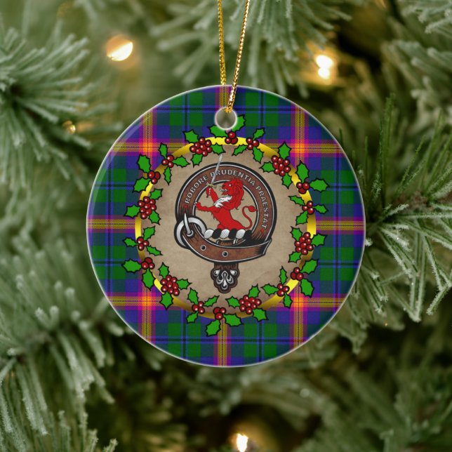 Young Clan Abzeichen & Tartan Personalisiert Weihn Keramik Ornament (Baum)