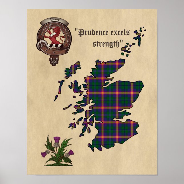 Young Clan Abzeichen und Tartan Poster 11x14 (Vorne)