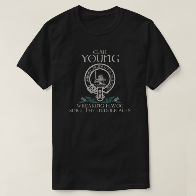Young Clan Wappen Scottish Nachname Tartan Thistle T-Shirt (Design vorne)