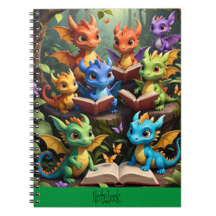 Young Dragons lesen Bücher über die Notebook-Abdec