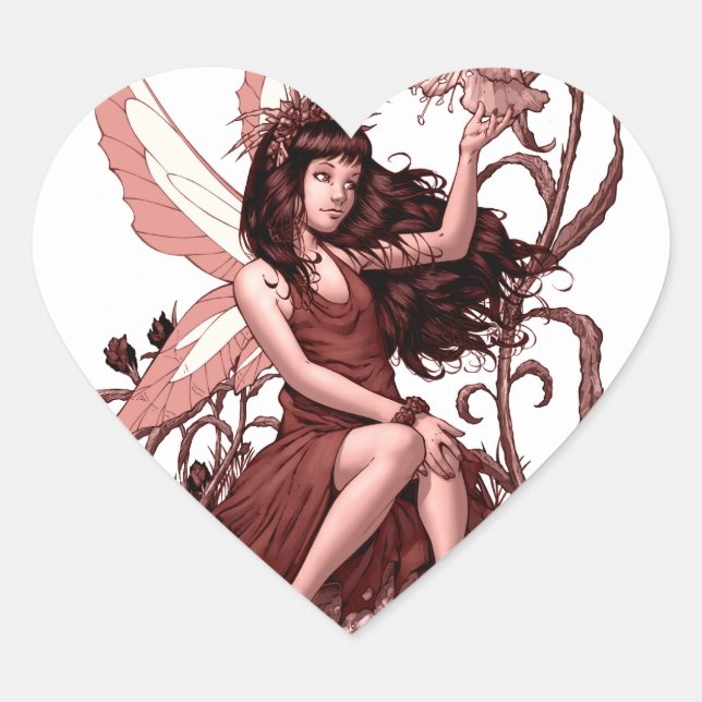 Young Fairy mit Blume von Al Rio Herz-Aufkleber (Vorderseite)