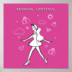 Young Fashion Girl - Sketch in Schwarz, Weiß und R Poster