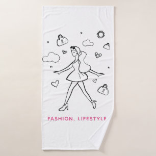 Young Fashion Girl - Skizzierte Kunst in Schwarz u Badehandtuch