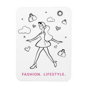 Young Fashion Girl - Skizzierte Kunst in Schwarz u Magnet