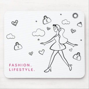 Young Fashion Girl - Skizzierte Kunst in Schwarz u Mousepad