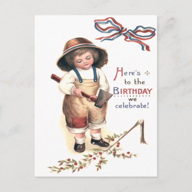 Young George Washington holt Cherry Tree herunter Postkarte (Vorderseite)