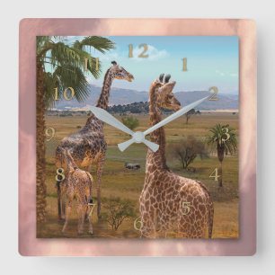 Young Giraffe Twins of Africa Quadratische Wanduhr