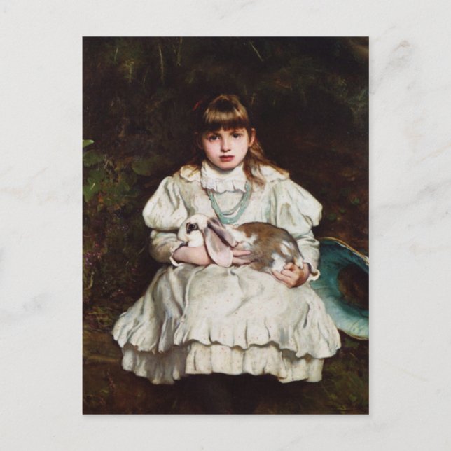 Young Girl Holding a Pet Rabbit Postcard Postkarte (Vorderseite)