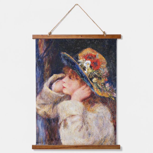 Young Girl in einem Hut mit Wildblumen Wandteppich Mit Holzrahmen (Vorderseite)