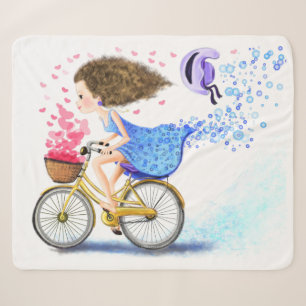 Young Girl on a Bike Sherpa Blanket Romantische Li Sherpadecke