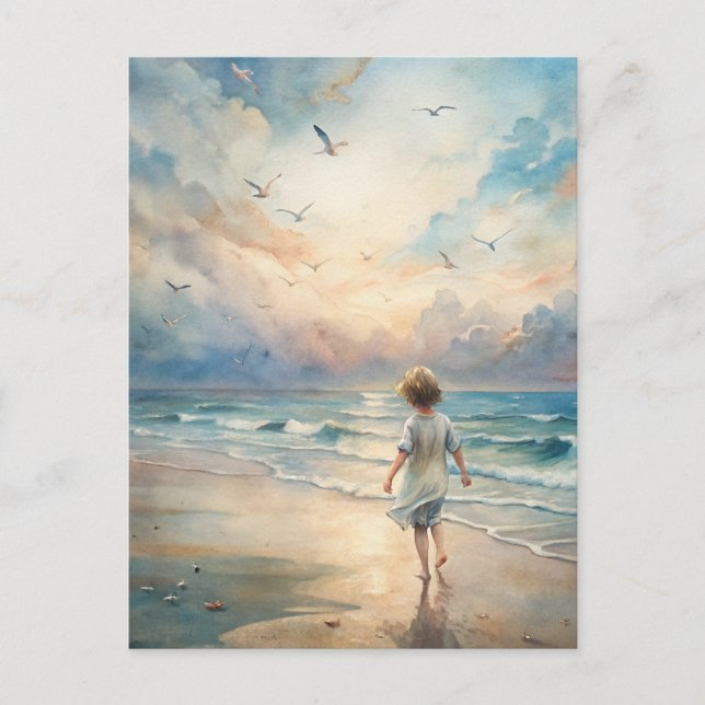 Young Girl on Beach Postkarte (Vorderseite)