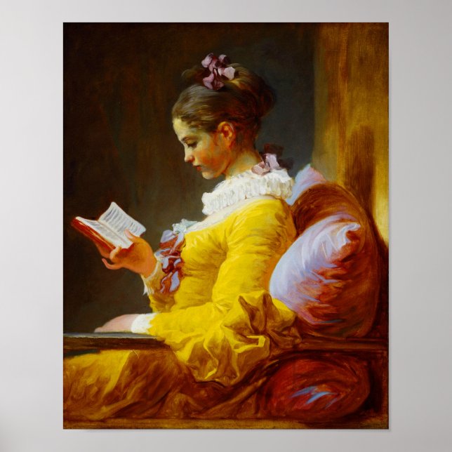 Young Girl Reading - Gemälde aus dem 18. Jahrhunde Poster (Vorne)