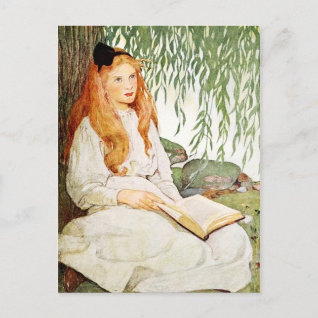 Young Girl Reading unter der Wildnis Postkarte (Vorderseite)