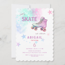 Young Girl Roller Skaten Birthday Party Einladung