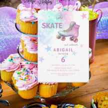 Young Girl Roller Skaten Colorful Birthday Party