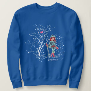 Young Girl Skier   Individuelle Name Weihnachtsges Sweatshirt