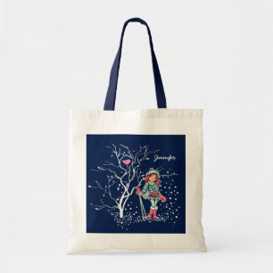 Young Girl Skier   Individuelle Name Weihnachtsges Tragetasche