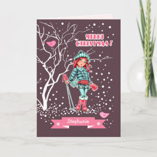Young Girl Skier   Weihnachten im Individuelle Nam