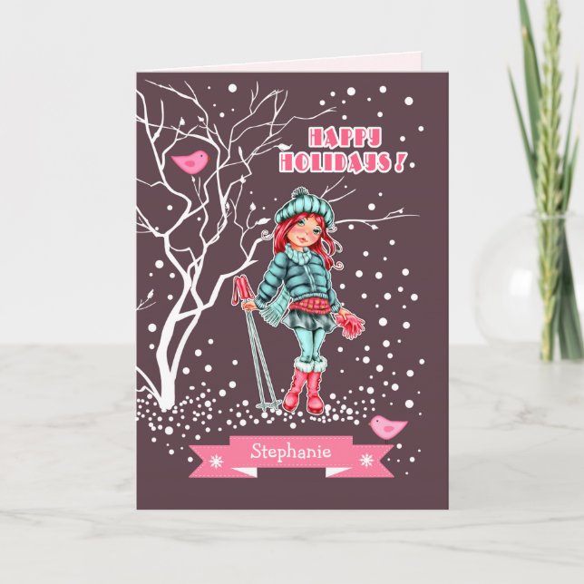 Young Girl Skier | Weihnachten im Individuelle Nam (Vorderseite)
