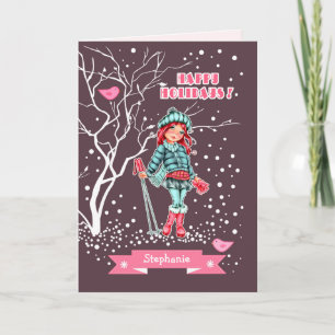 Young Girl Skier   Weihnachten im Individuelle Nam