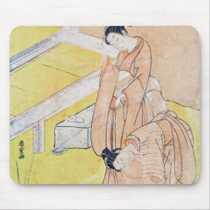 Young Girl Throws Goldfish in Pond mousepad