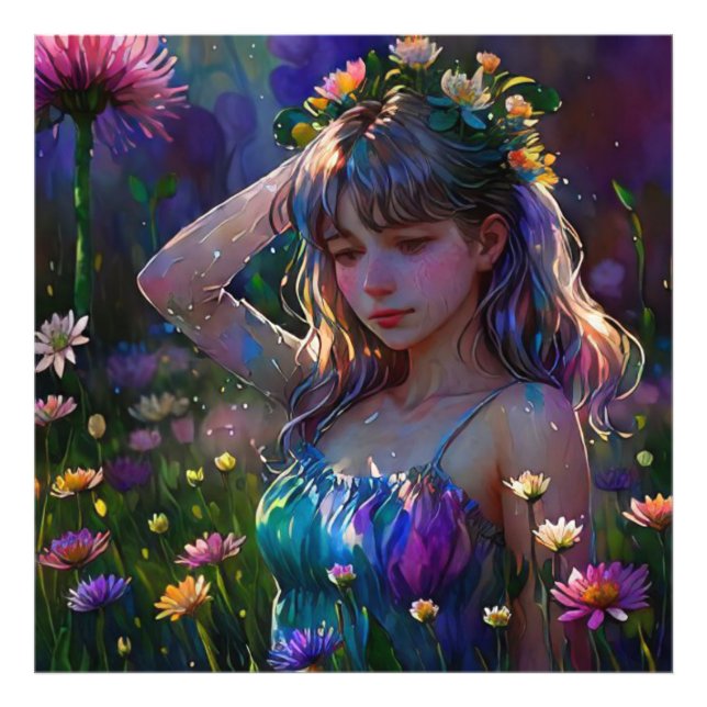 *~ Young Girl Wild Blume Field AP56 Art Fotodruck (Vorne)