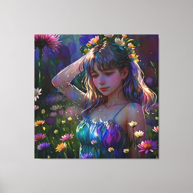 *~ Young Girl Wild Blume Field AP56 Leinwanddruck (Vorderseite)