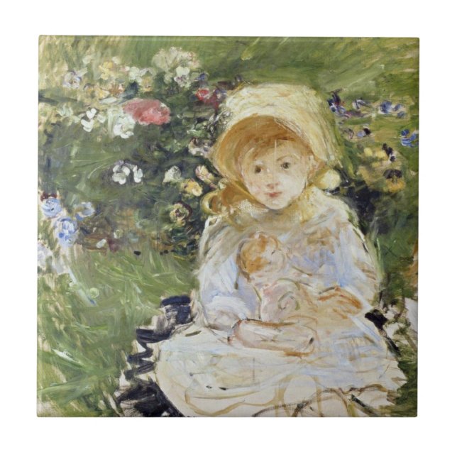 Young Girl with a Doll (von Berthe Morisot) Fliese (Vorderseite)