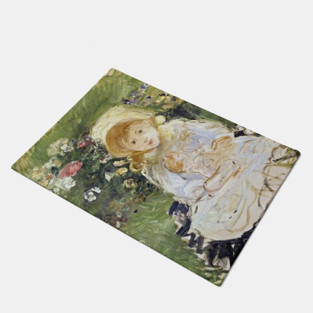Young Girl with a Doll (von Berthe Morisot) Fußmatte (Schrägansicht)