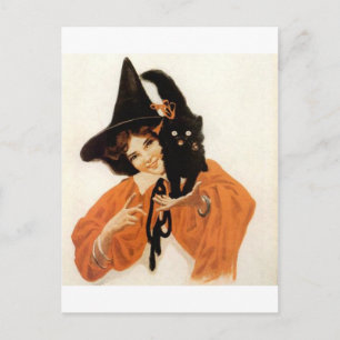 Young Girl with Black Kitty Postkarte