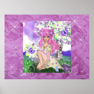 Young Girl with Pink Hair Wall Poster
