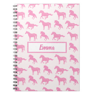 Young Girl's Pink Glitzer Pferde mit Namen Notizblock