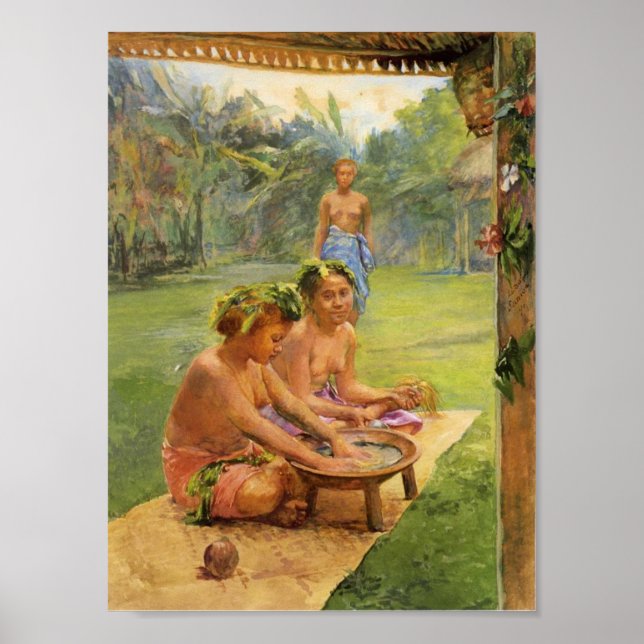 Young Girls Preparing Kava - John LaFarge Poster (Vorne)