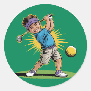 Young Golfer Birthday Swing Party Runder Aufkleber