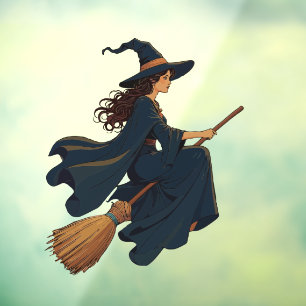 Young Hexe Sat Astride A Besom Vector Art Fensteraufkleber