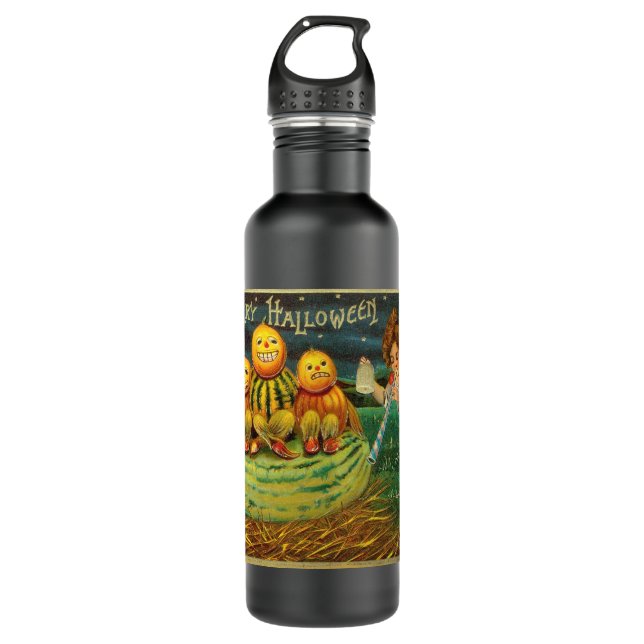 Young Hexe's Brew: Pumpkin Men on Magick Altar Edelstahlflasche (Vorderseite)