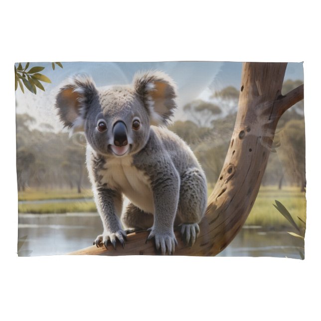 Young Koala am See Kissenbezug (Vorderseite)