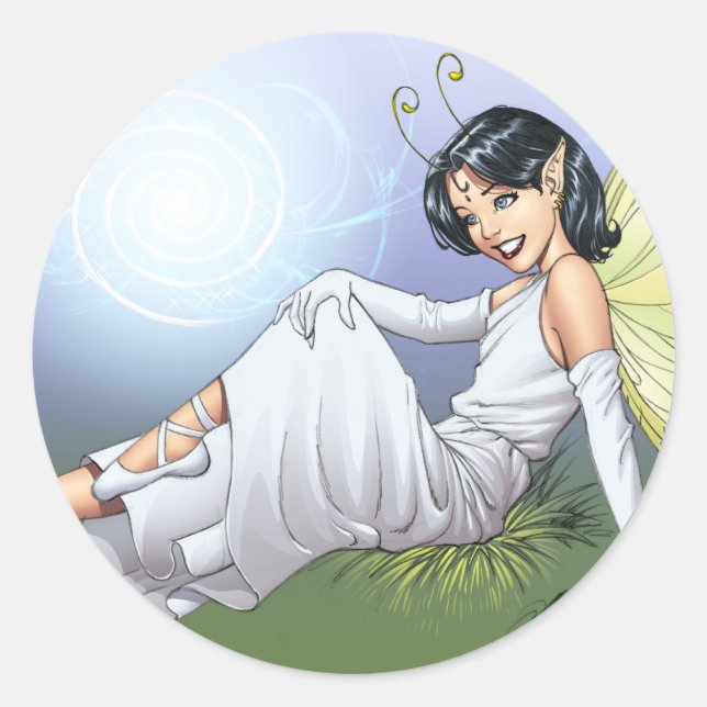 Young Magical Elf Fairy von Al Rio Runder Aufkleber (Vorderseite)