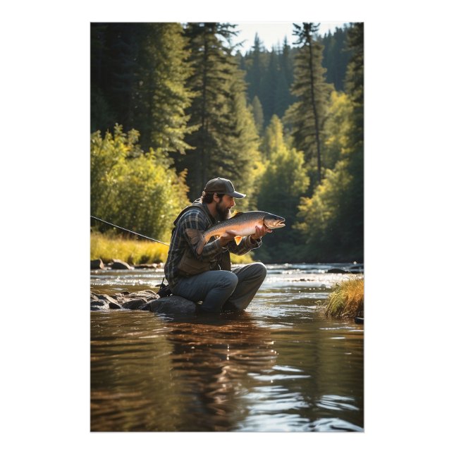 *~* Young Man Fishing Stream Nature AP49 Fotodruck (Vorne)