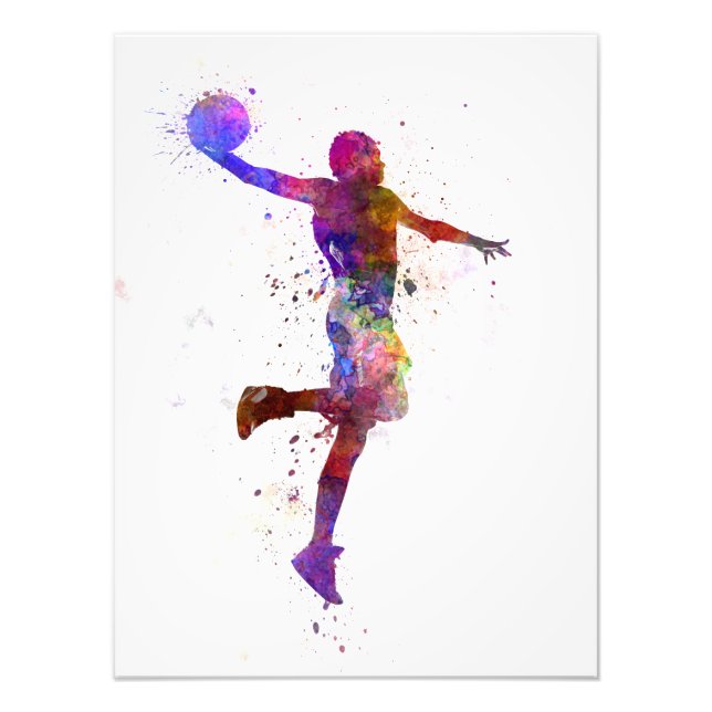 young man hand basketball slam dunk, one zu player fotodruck (Vorne)